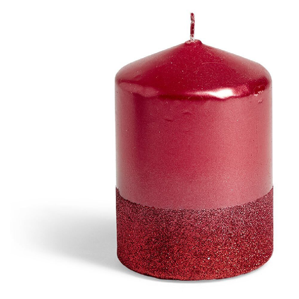 Bougie pilier pailleté rouge Ø7xH10 cm