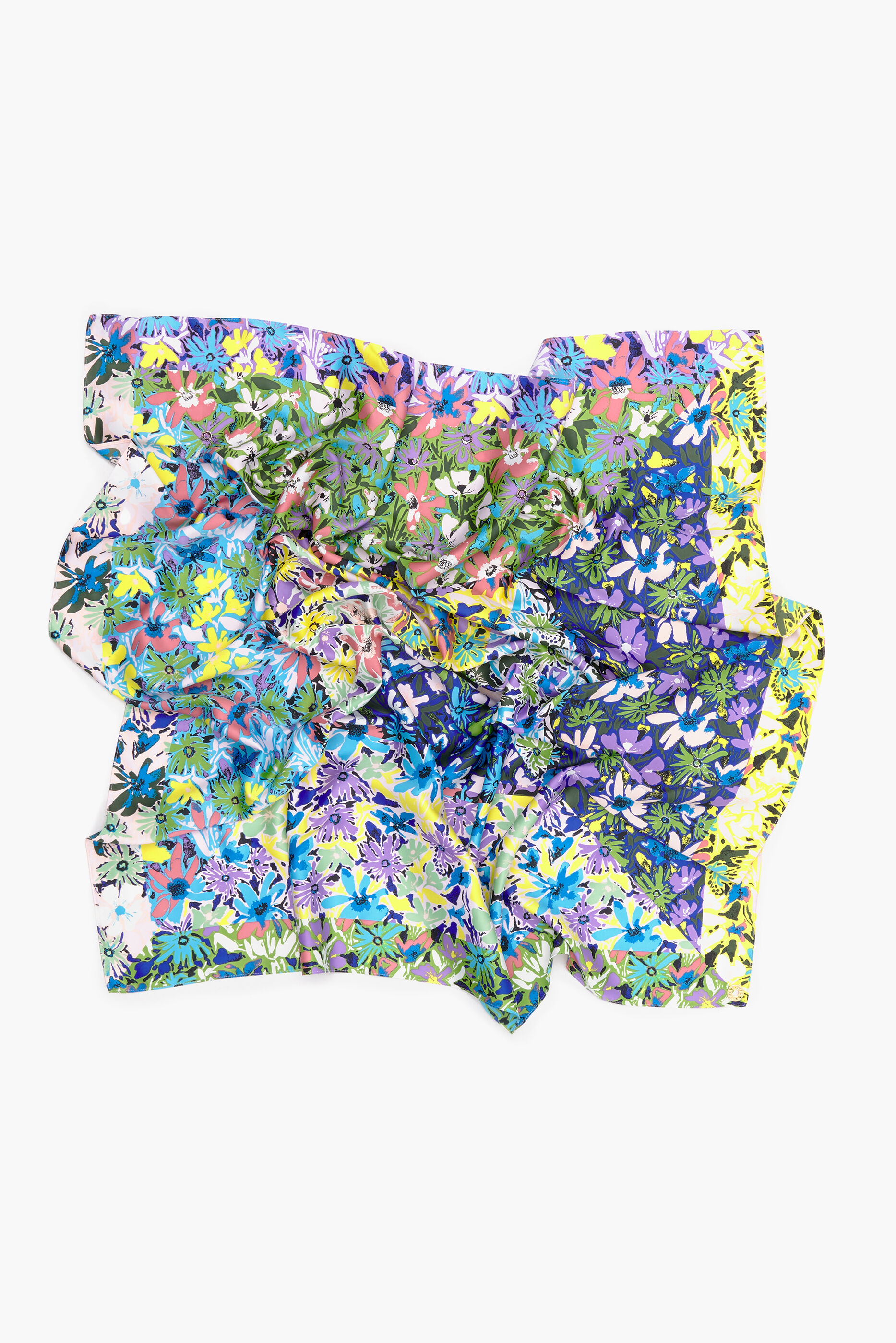 Lenço verde com estampa floral geométrica