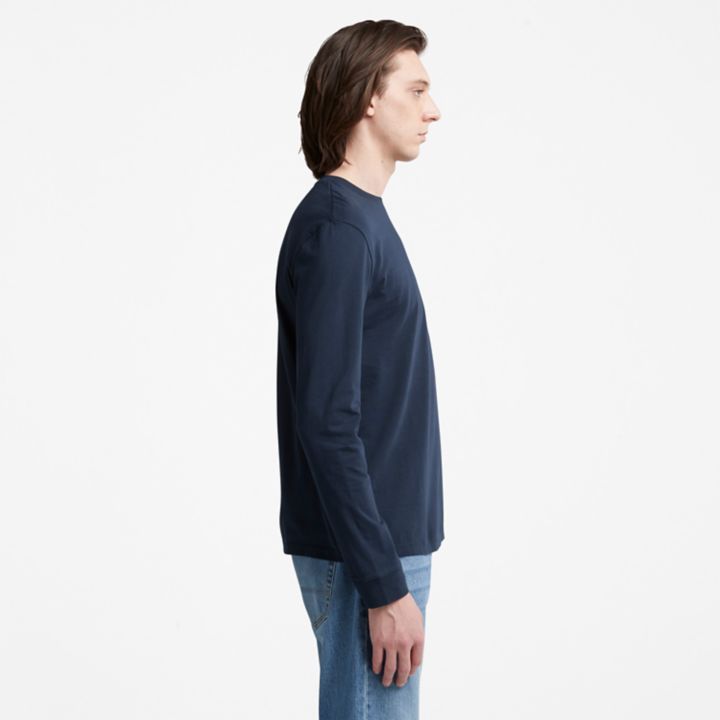 Camiseta masculina Dunstan River LS Crewneck na cor azul marinho.
