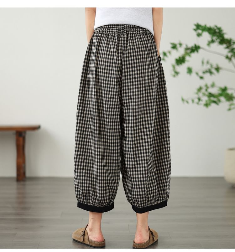 Lewwe - Geruite cropped harembroek met trekkoordtaille