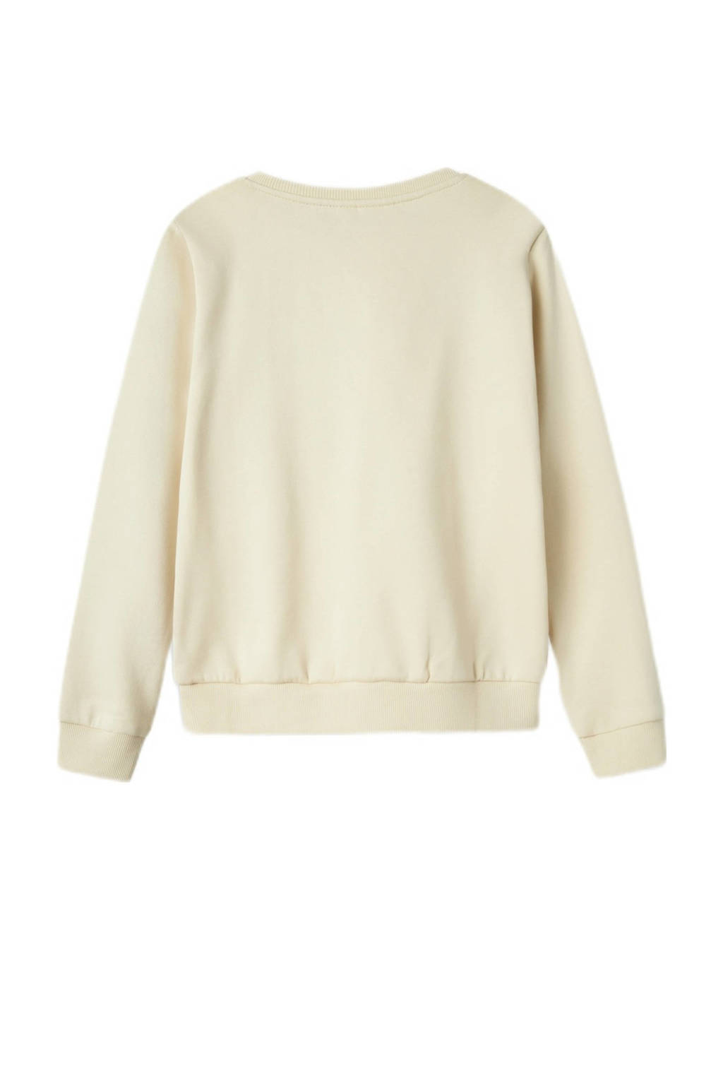 NAME IT sweater NKFNISTRINE met printopdruk en pailletten lichtzand