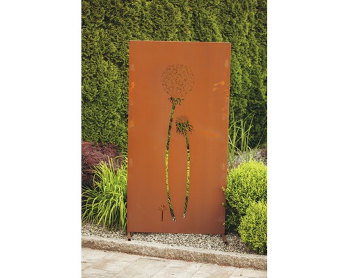 Privacyscherm met paardenbloemmotief (paar) 95 x 185 cm, roest