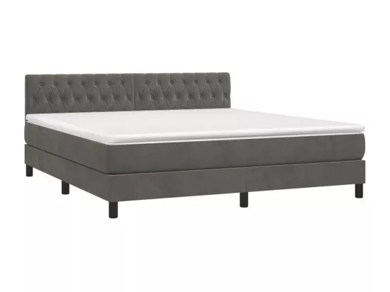 Sommier tapissier matelas et LED Gris foncé 180x200 cm Velours