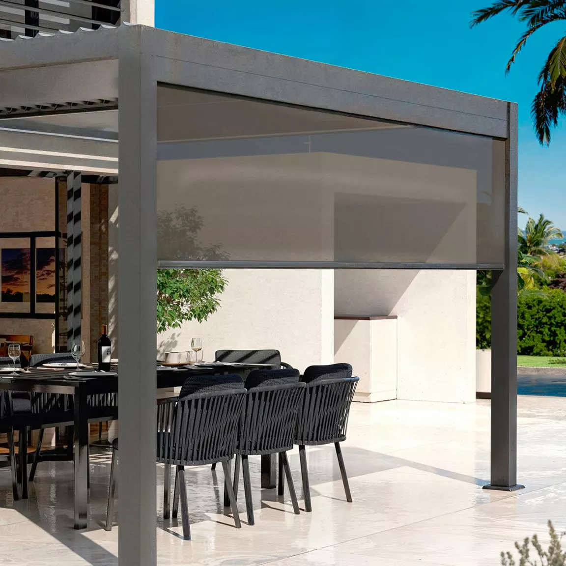 Rideau motorisé pour pergola bioclimatique adossée (3 x 4 m) Gris anthracite