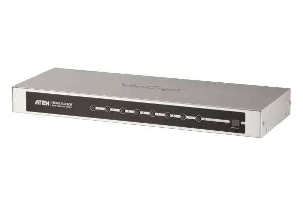 ATEN HDMI-switch med fjernbetjening, 8-vejs, HDMI 1.3b Skifter HDMI-signalet fra 8 billedkilder til 1 monitor / tv-apparat (VS0801H)