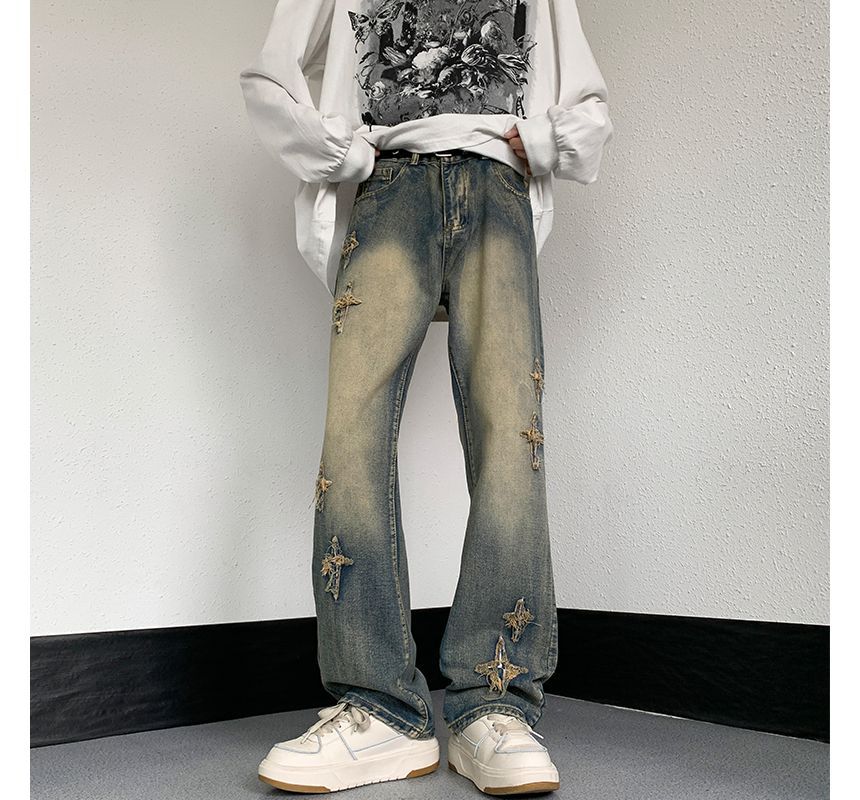 Whyessa - Cross Patch Straight Leg Jeans