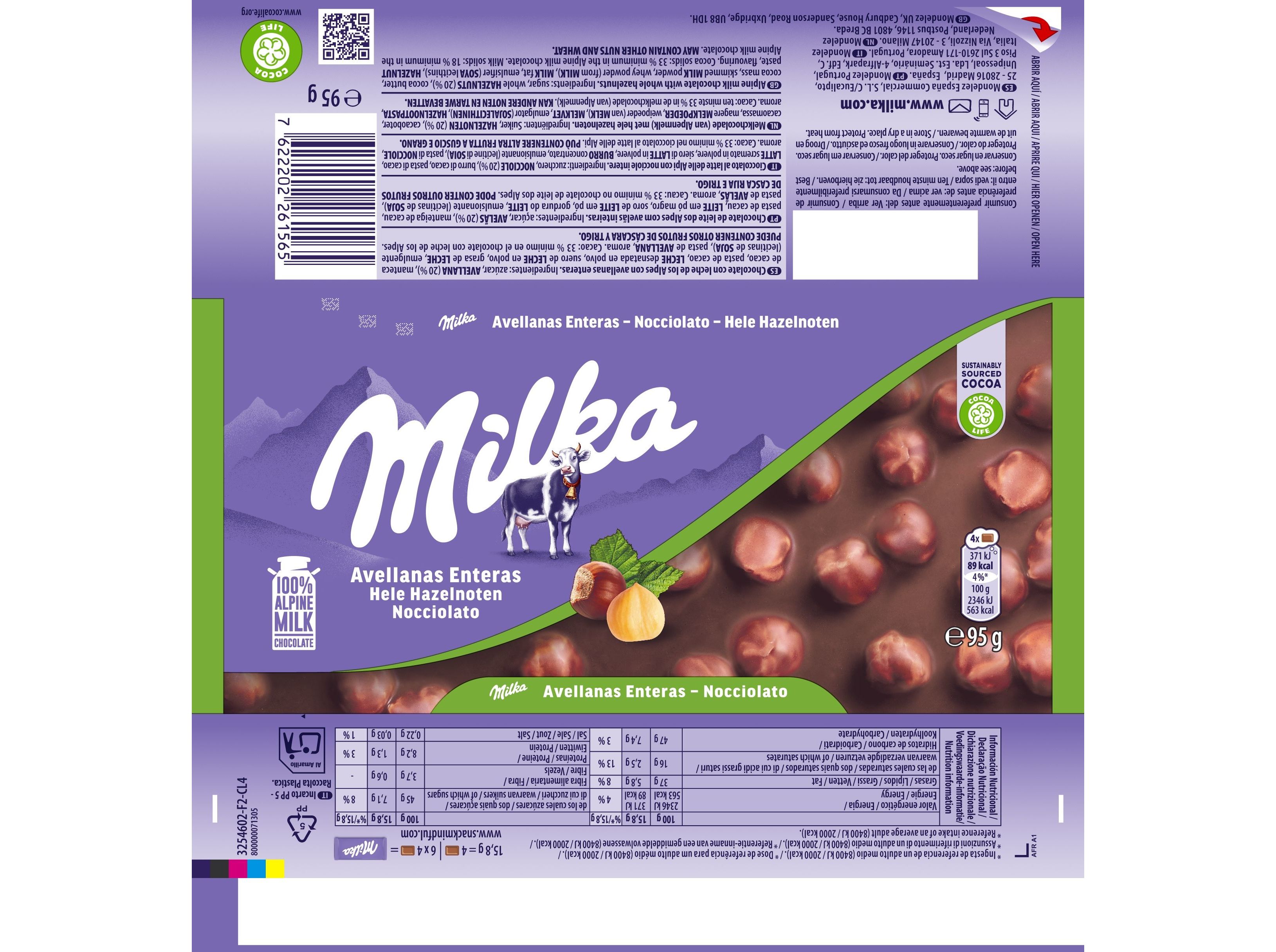 CHOCOLATE MILKA AVELÃS INTEIRAS 95 G