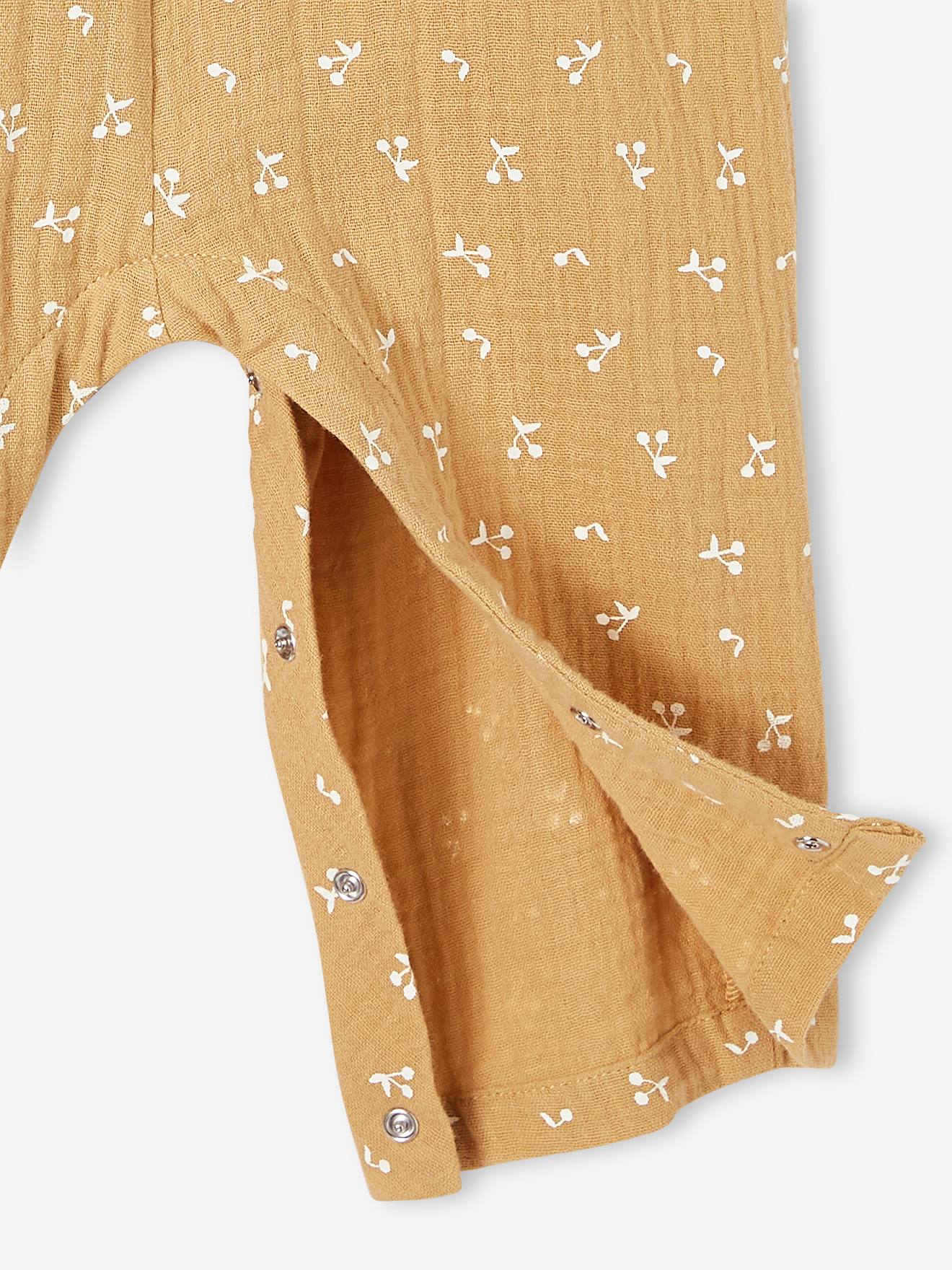 Macacão de bebê em chiffon de algodão amarelo claro