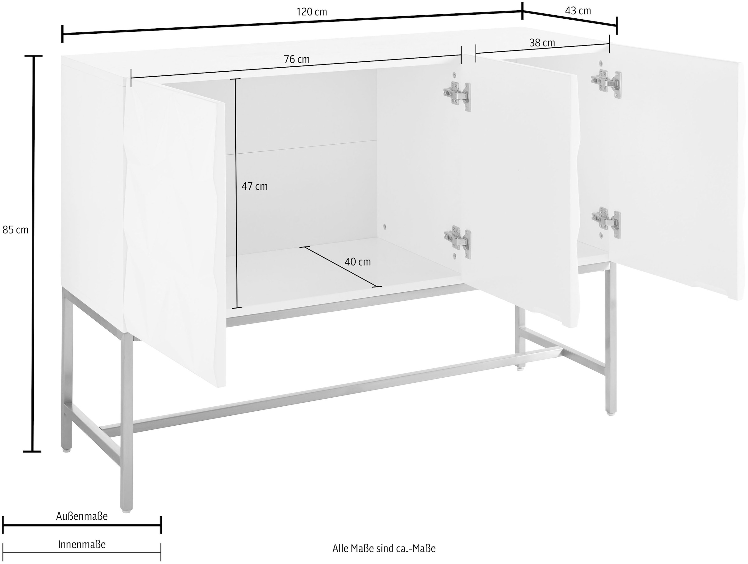 Leonique Sideboard »Rovuma, TOPSELLER!, OTTOs Choice« Kommode, FSC-zertifizierter Holzwerkstoff, lackiert,  in 3D-Optik und goldfarbenem Metallgestell