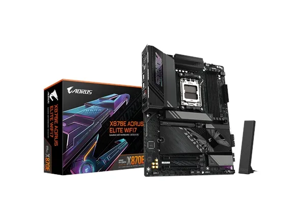 AORUS X870E ELITE WIFI7 - Bundkort - ATX - Socket AM5 - AMD X870E Chipset - USB-C 3.2 Gen 2x2, USB4, USB 3.2 Gen 1, USB 3.2 Gen 2 - 2.5 Gigabit LAN, Bluetooth, Wi-Fi 7 - onboard grafik (CPU påkrævet) - HD Audio (8-kanaler)
