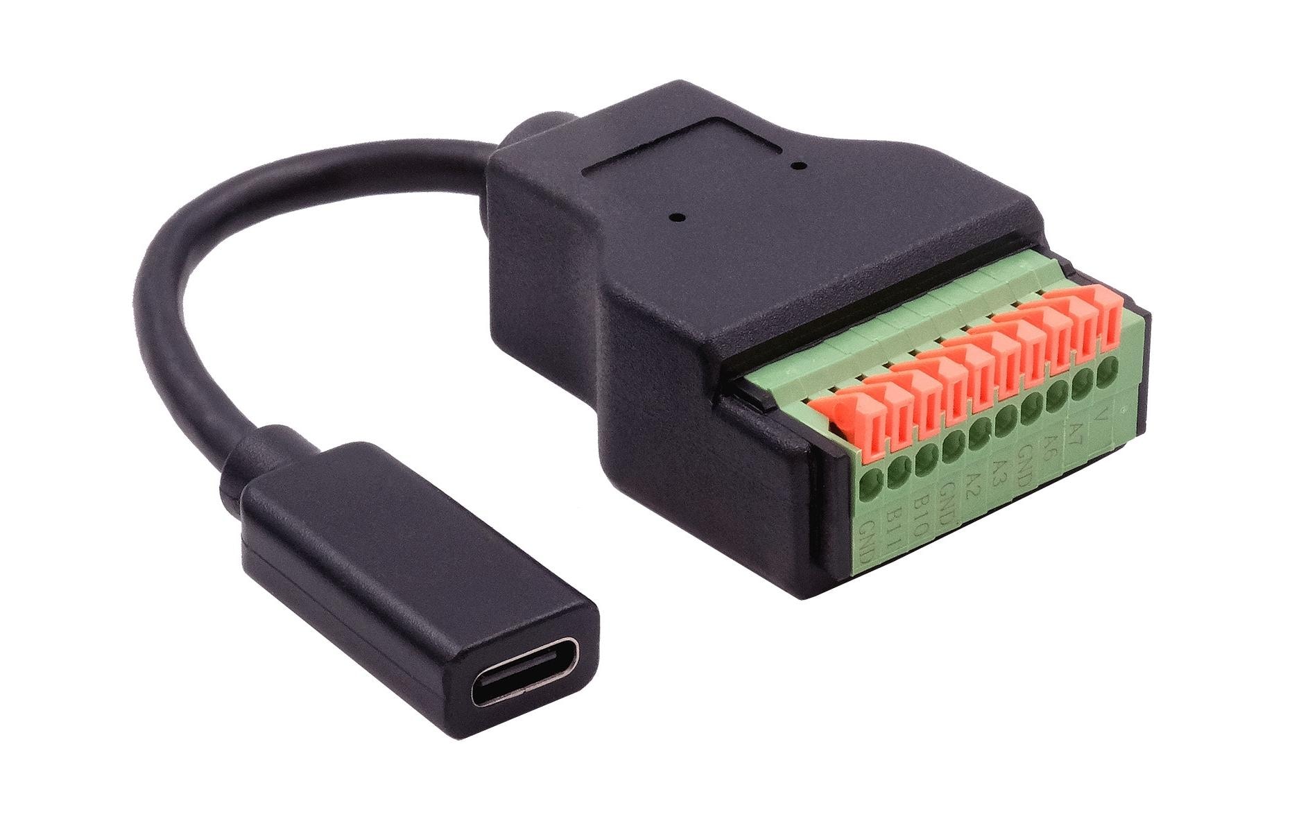 USB 3.1 Adapter USB-C Buchse - Terminalblock 10-pinKabel-Adapter USB-C Buchse zu 10-pin Terminal Block mit Drucktaster, USB 3.2, 15 cm