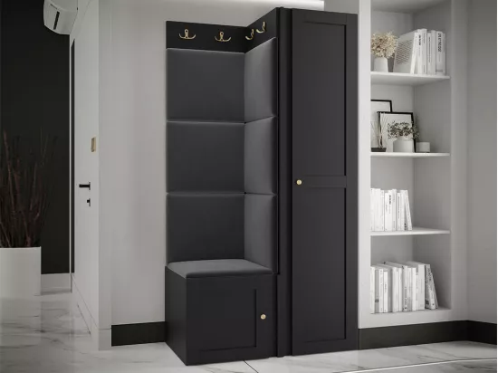 Meuble d'entrée Hartford 381, 186x82x46cm, Noir, MDF|Stratifié|Tapisserie