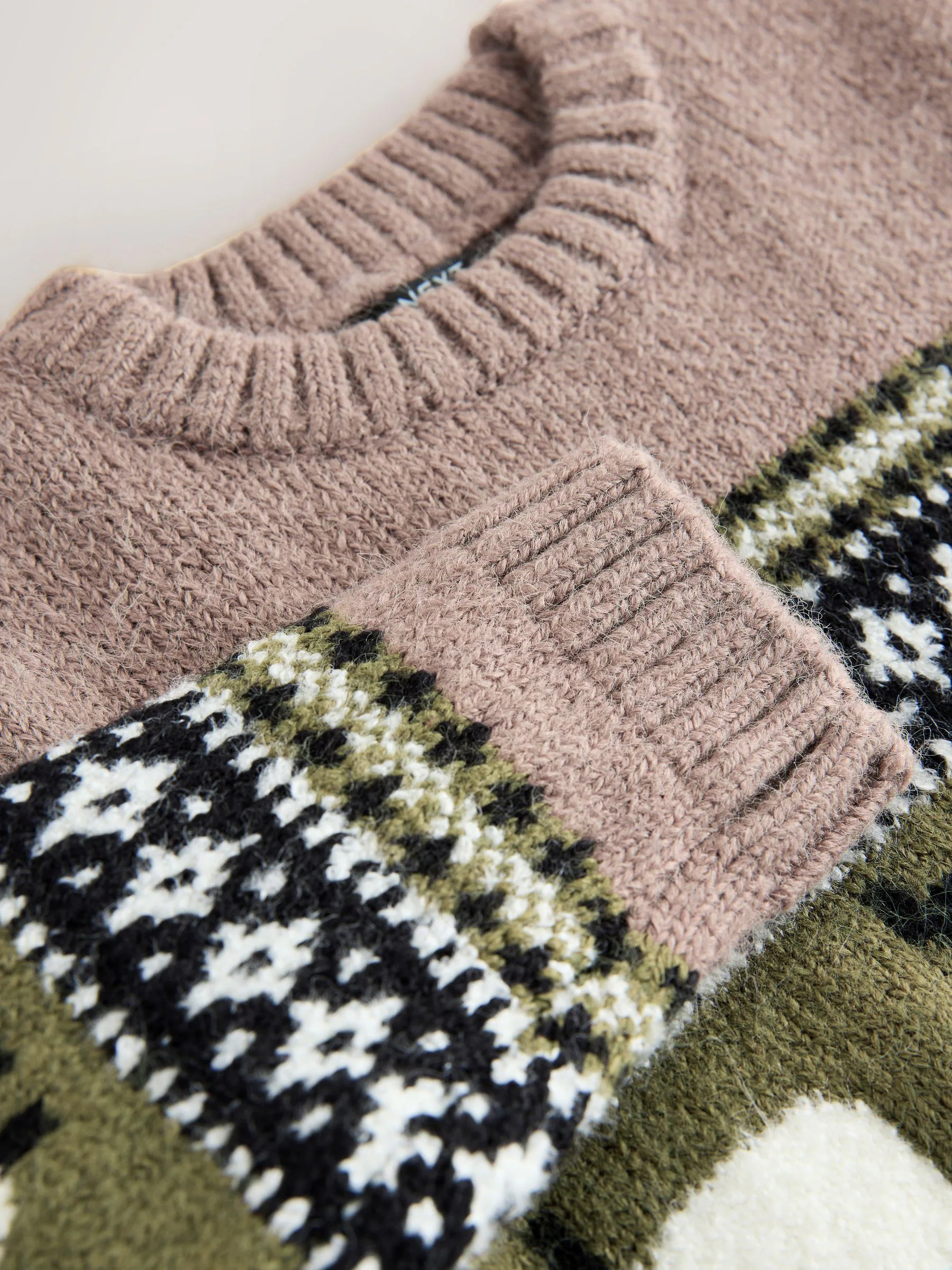 Bruin Schaap - Gebreide trui met fairisle-motief en ronde hals (3mnd -7jr)