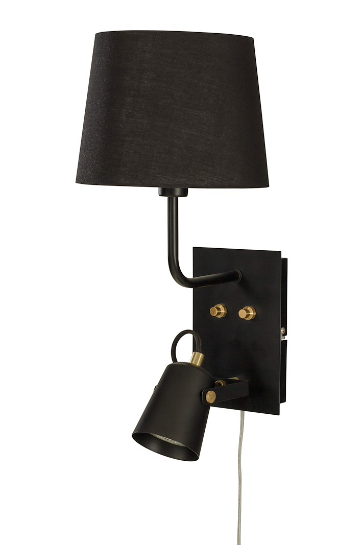 Metz vegglampe M/tekstilskjerm, svart/matt messing E28/GU10