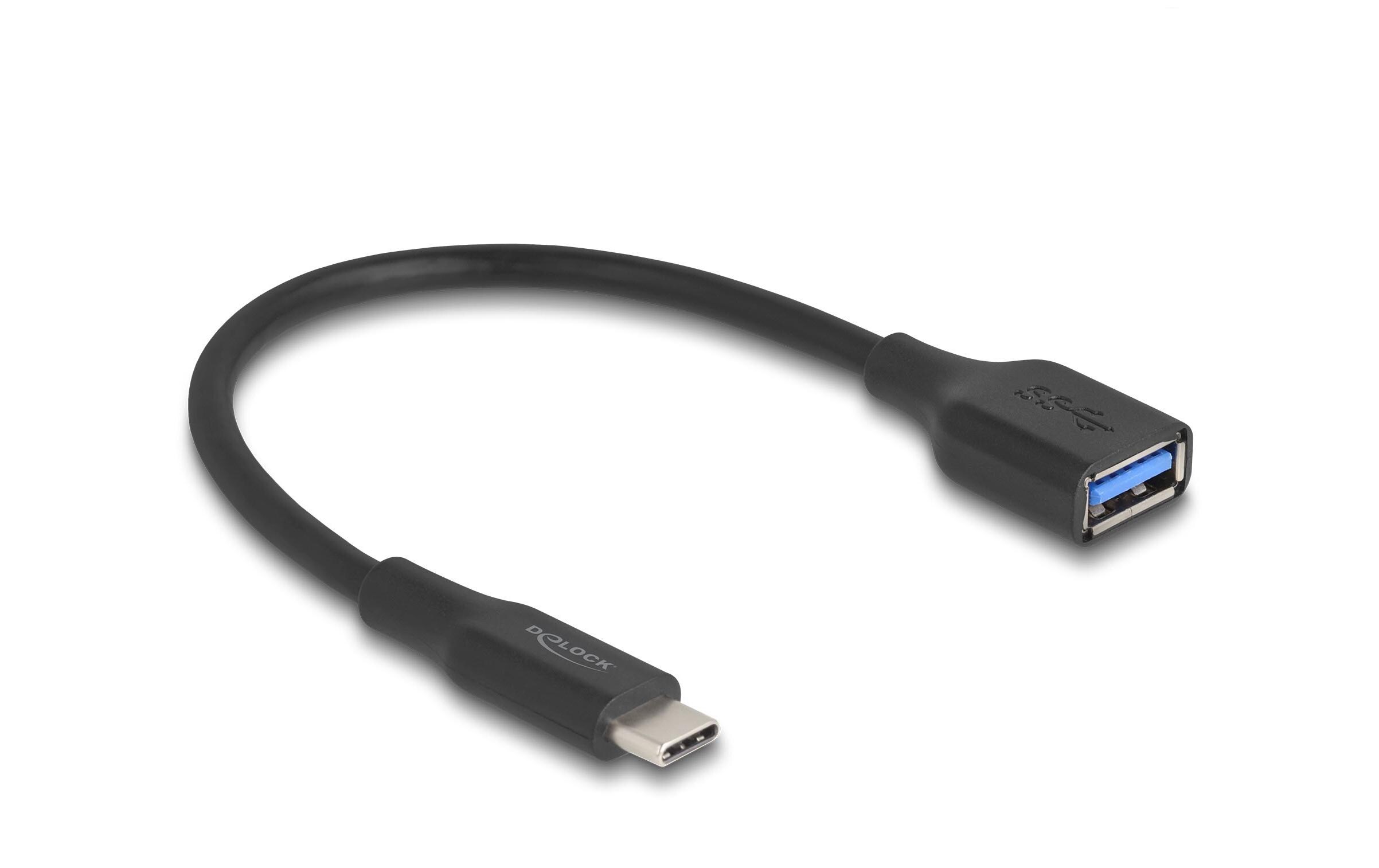 Adapter USB-C – USB-A 10 Gbps, 19 cm, 60WDelock USB 10 Gbps Adapter USB Type-C Stecker zu Typ-A Buchse 19 cm 60 W QC 3.0 schwarz