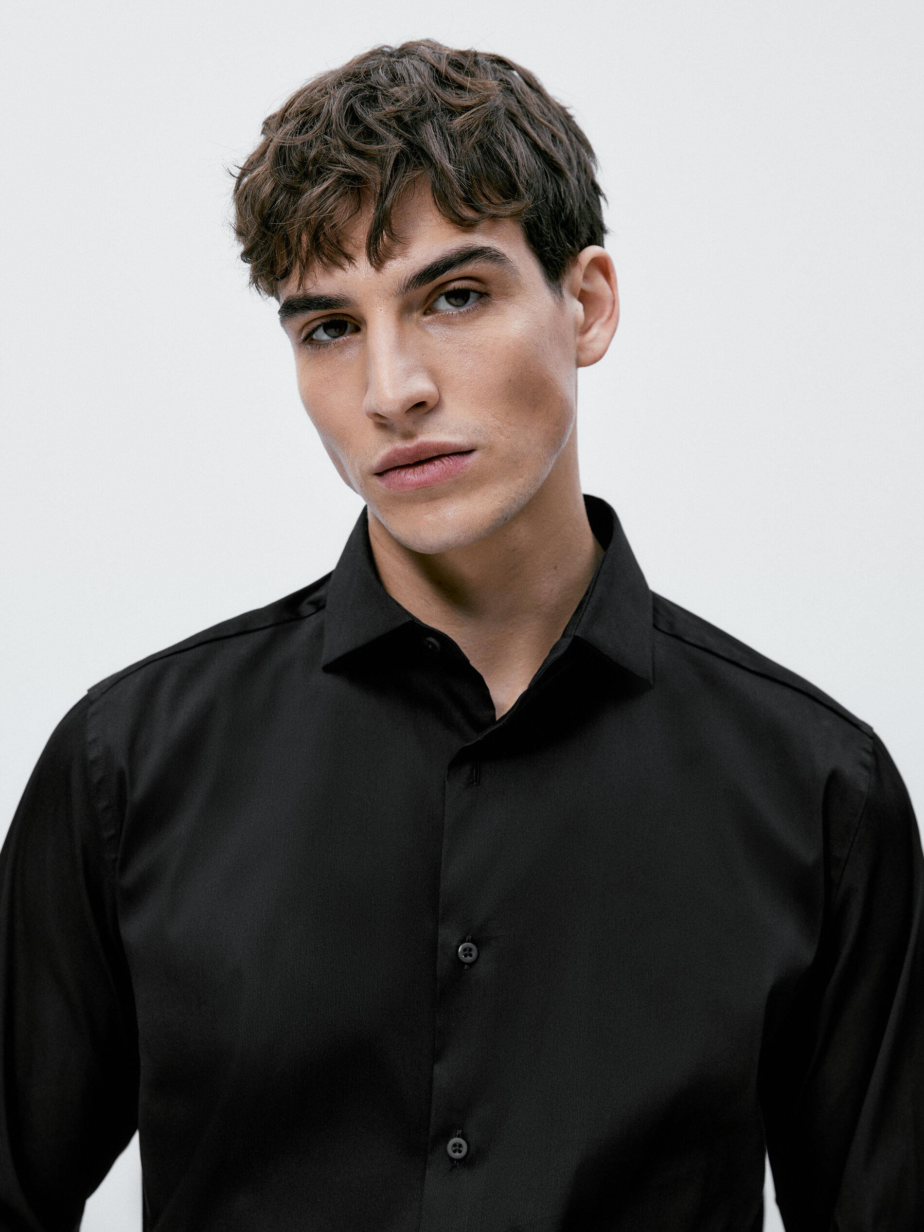 Camisa stretch estructura slim fit - NEGRO