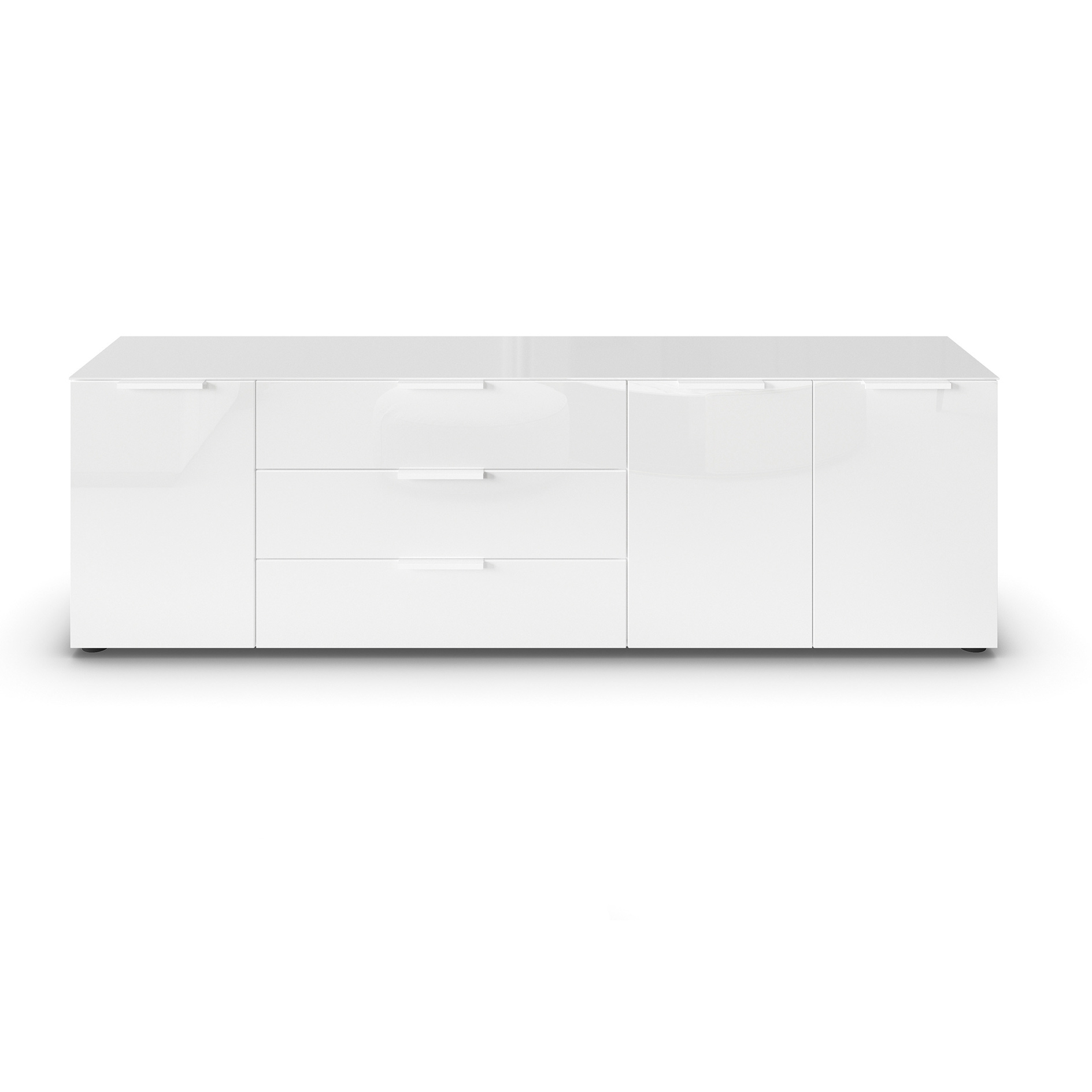 Lowboard - alpinweiß - weiß - Glasfront - 199 cm