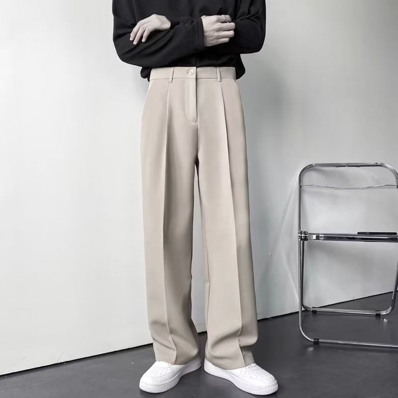 Naideth - Mid Rise Plain Loose Fit Dress Pants