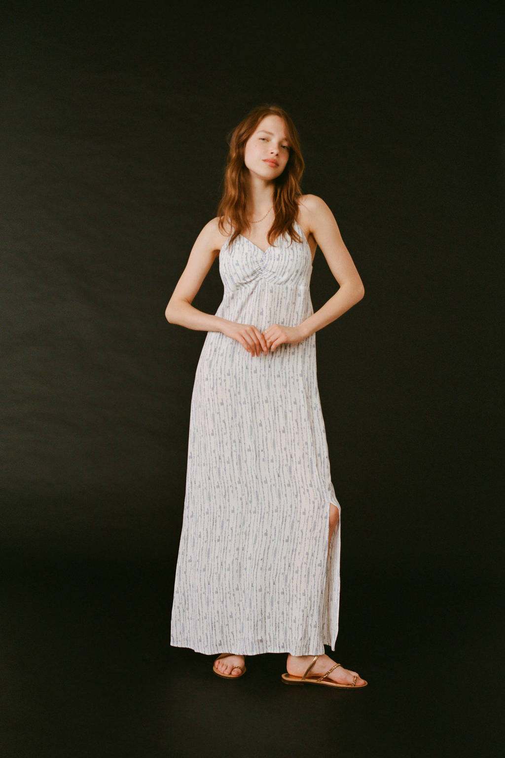 MANGO TEEN maxi jurk met all over print naturel wit/blauw