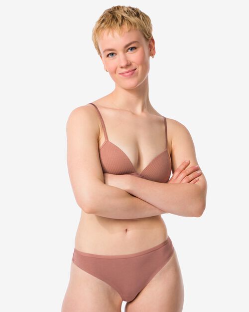slip brésilien femme coton avec dentelle marron clair