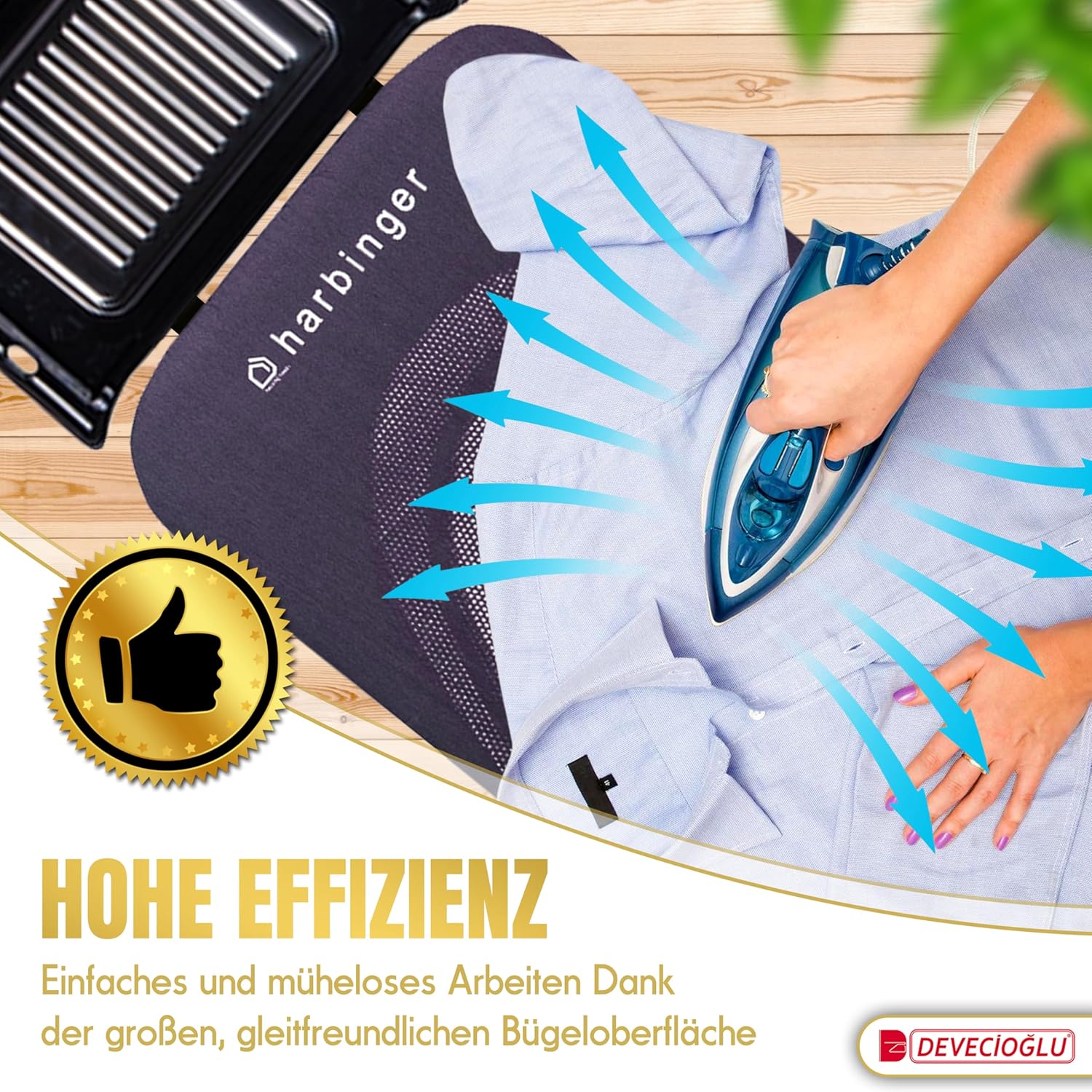 DEVECIOĞLU Bügelbrett 127x46cm - XL Bügeltisch für Dampfbügelstation, Bügelbrett Groß, klappbarer Bügeltisch, höhenverstellbar, Ironing Board, (MM126)