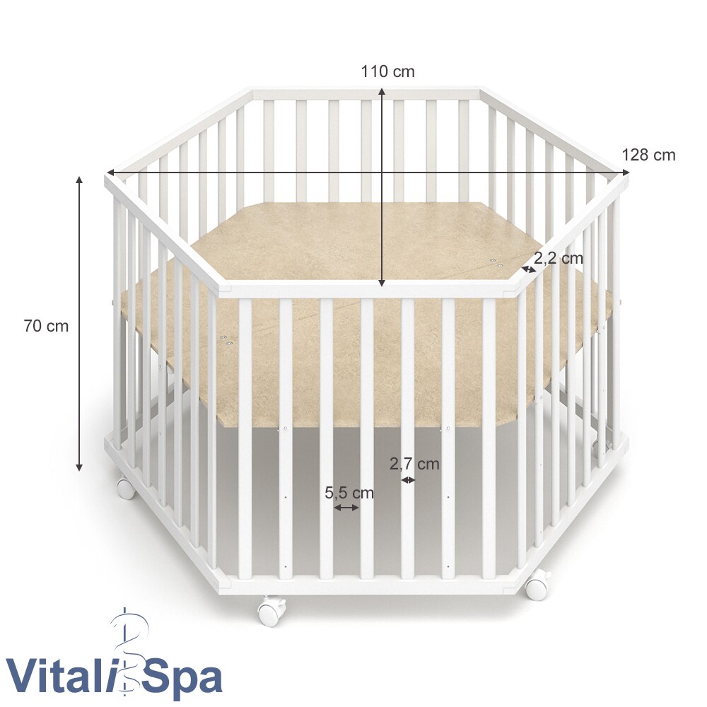 VITALISPA Laufgitter 6-eckig weiß mit Laufgittereinlage Laufstall Krabbelgitter