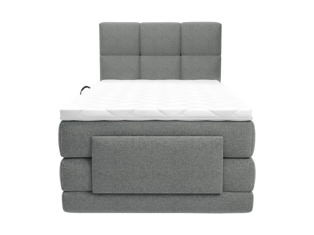 Ensemble complet boxspring tête de lit capitonnée + sommiers relaxation électrique + matelas + surmatelas - 100 x 200 cm - Tissu - Gris clair - LODI de PALACIO