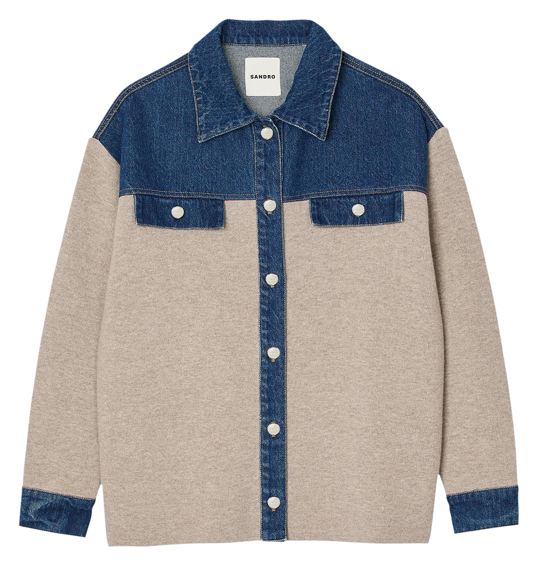 Cardicoat ample en maille et jean | Beige