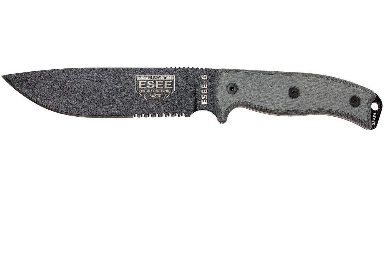 ESEE Model 6 Serrated 6S survivalmes met zwarte schede   riemclip