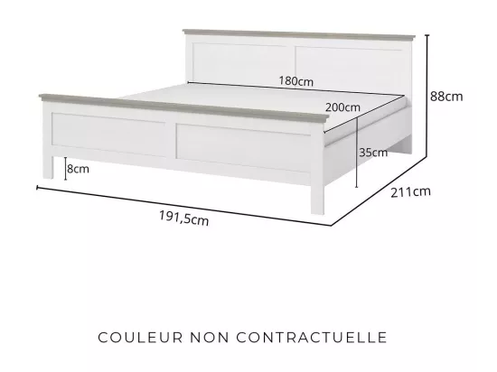 Chambre à coucher ASSIA : Armoire 200cm, Lit 180x200, commode, chevets. Coloris vert kaki et chêne.