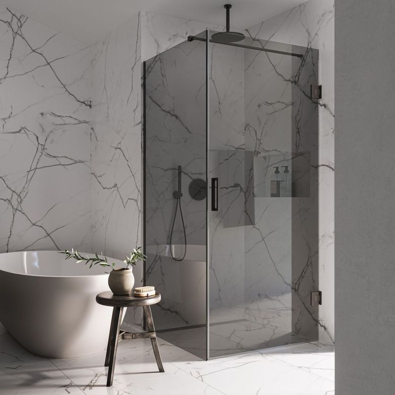 Saniclear - Modern - Douchecabine - Rookglas - 100x70cm - Met 70cm Deur - Anti-kalk - Verouderd Ijzer - Gunmetal