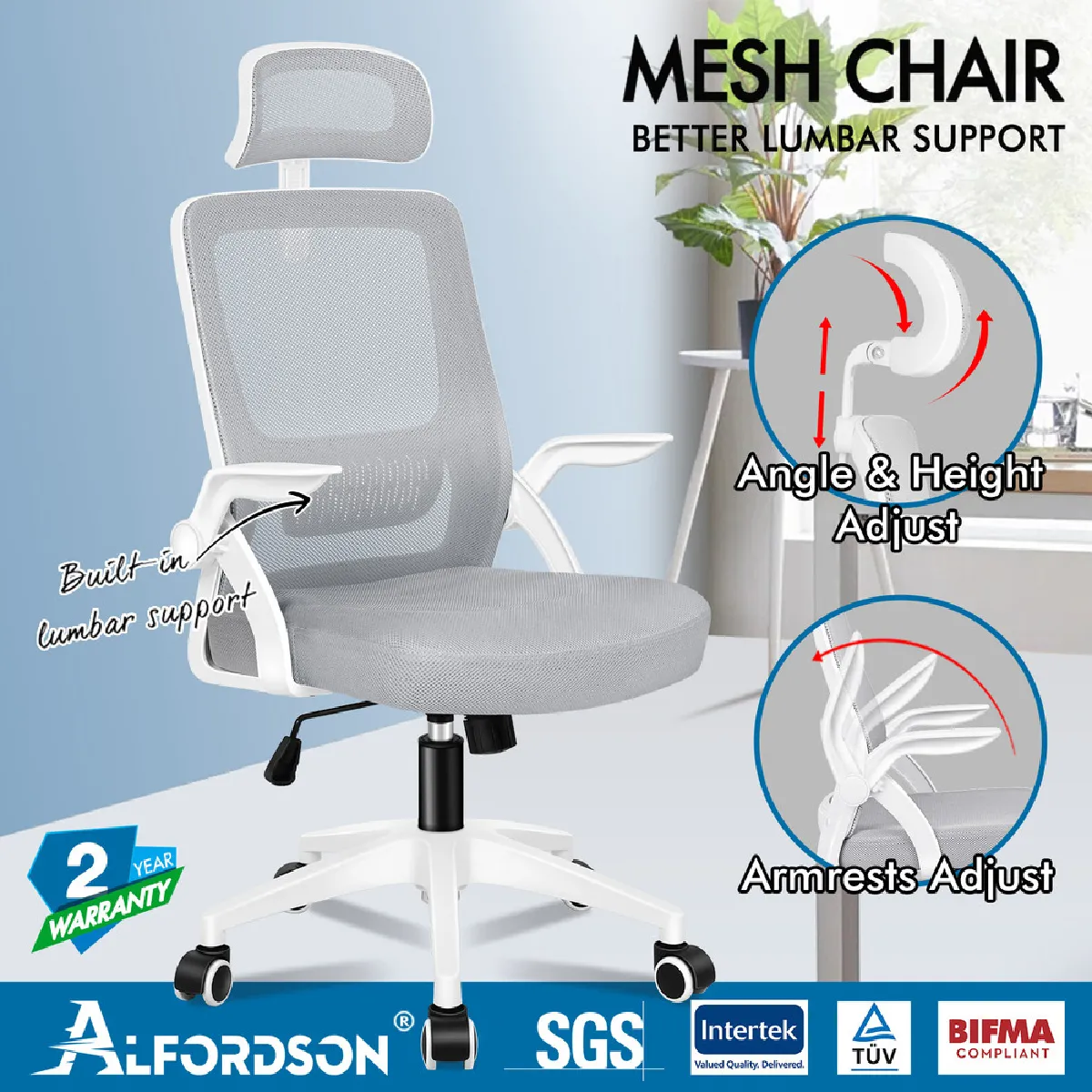 ALFORDSON Chaise de bureau de jeu - Blanc et gris