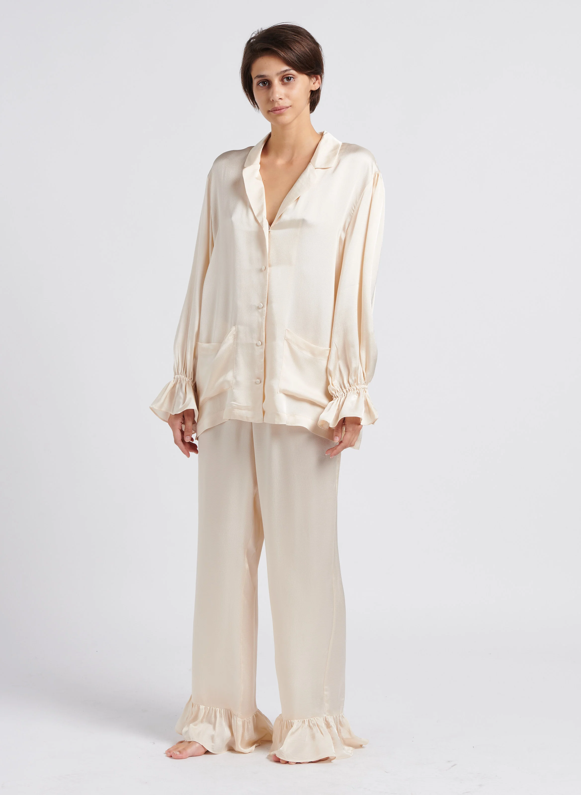 GLORIA - Pantalon taille haute fluide | Blanc