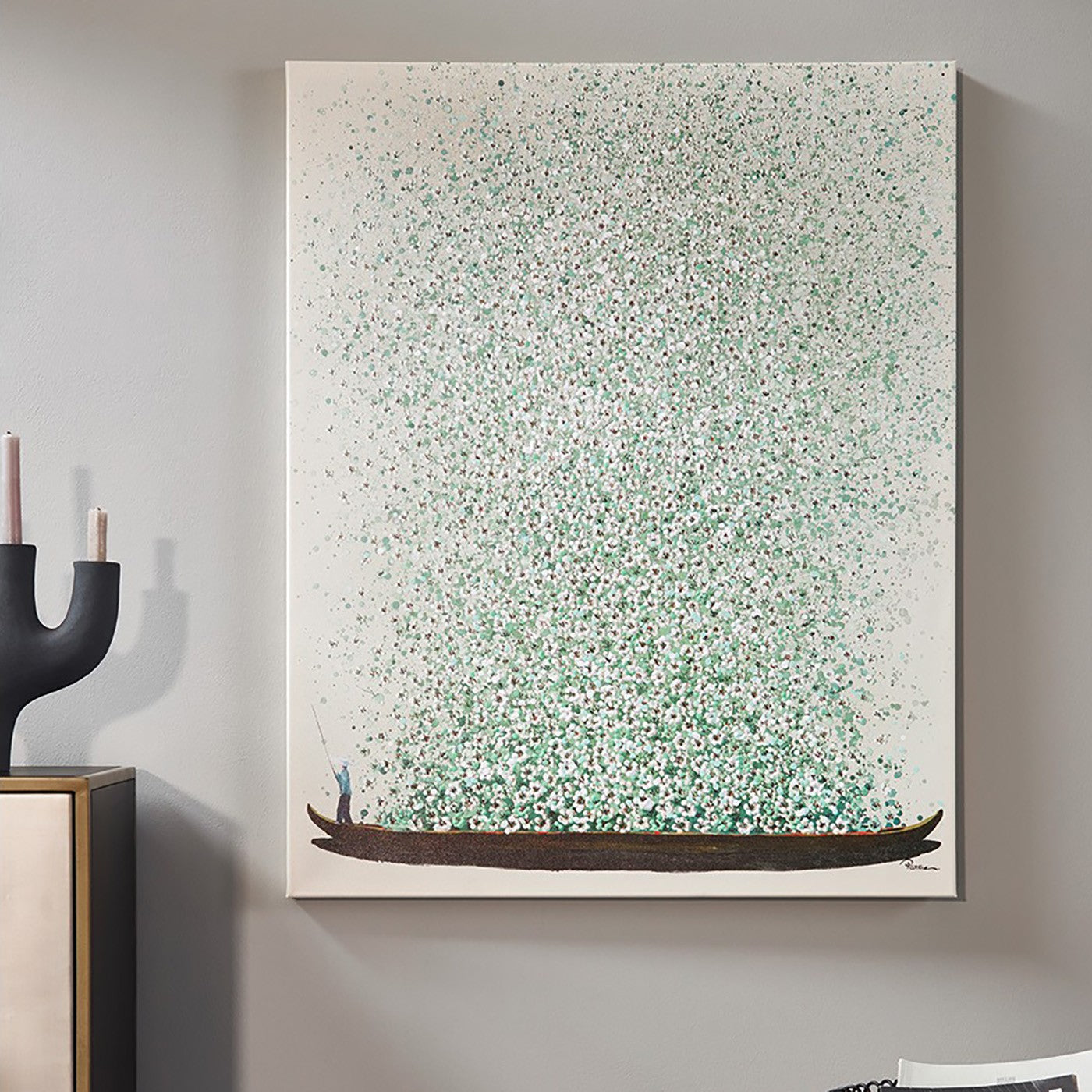 Schilderij Flower Boat 80x100cm beige en groen Kare Design