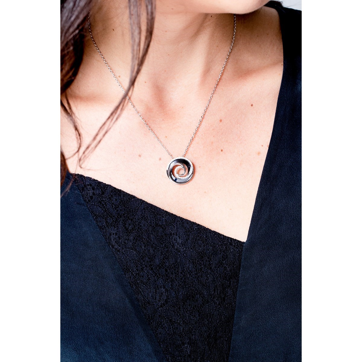 Collier mono-motif en Argent 925 millièmes et céramique - blanc brillant