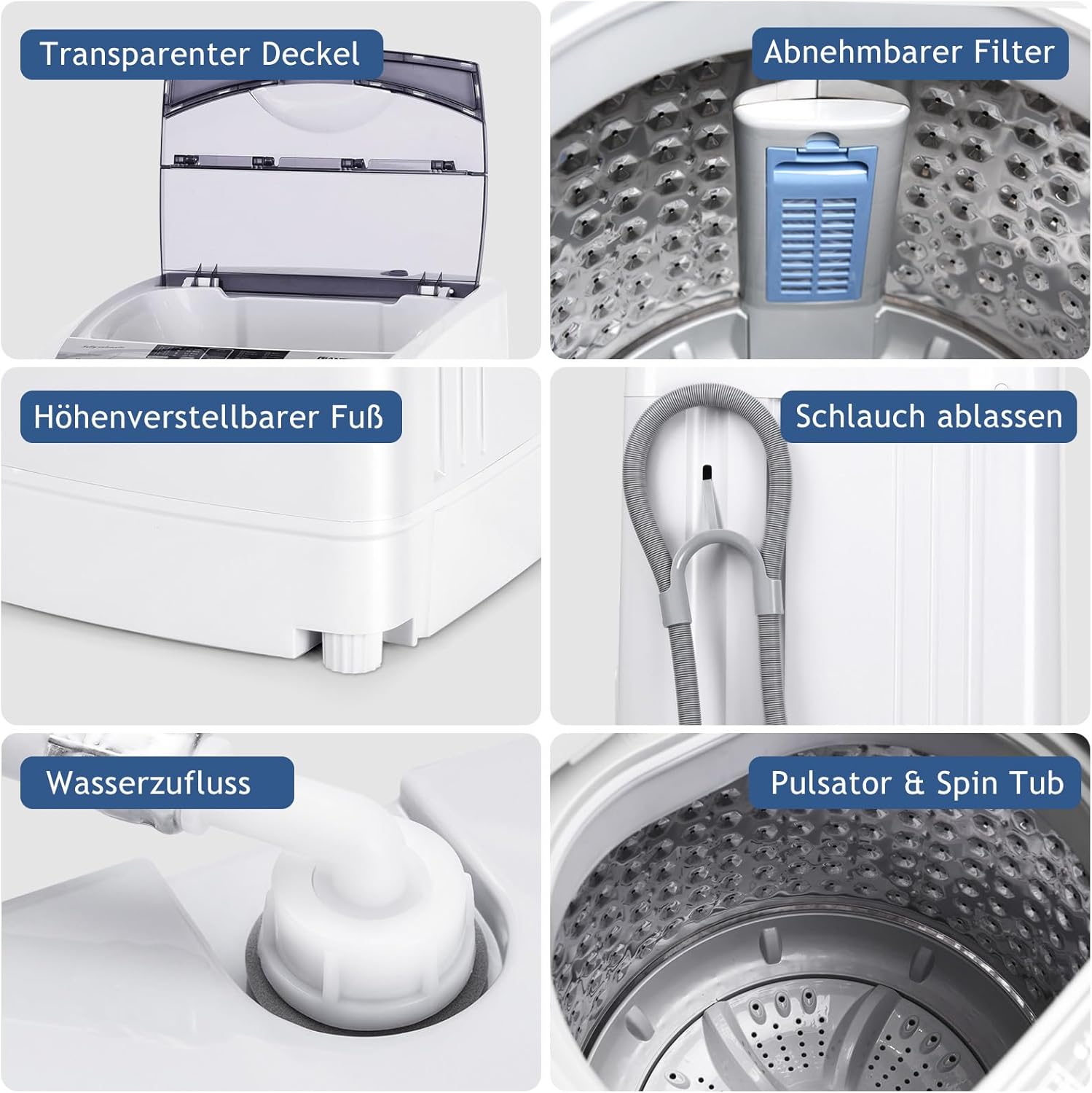 COSTWAY Waschmaschine 4,5KG, Toplader Waschvollautomat mit Pump, Schleuder, Display, Mini-Waschmaschine 310W/ 50×50×85cm klein für Appartement, Wohnmobil