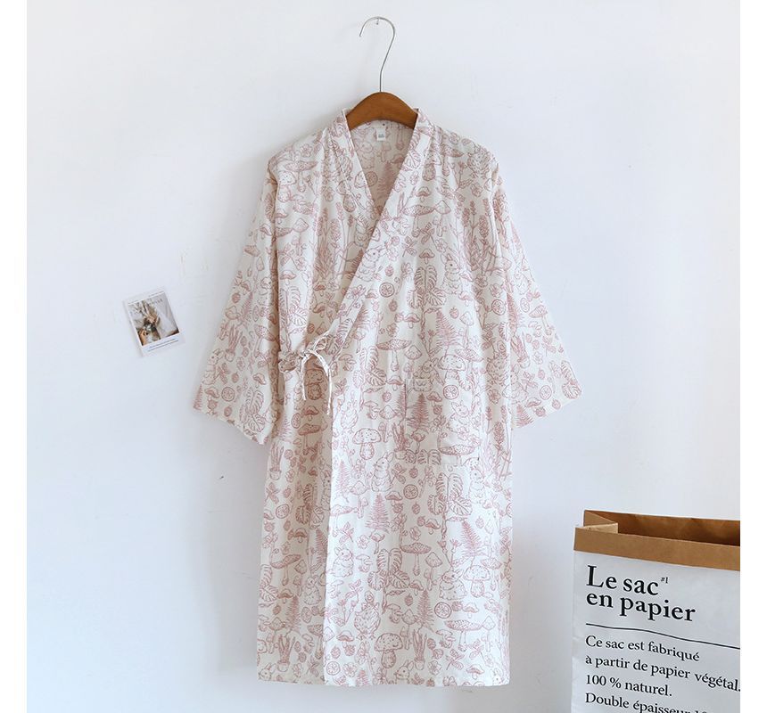 Dogini - Kimono pyjamatop / badjas / broek / set met elleboogmouwen en paddenstoelenprint