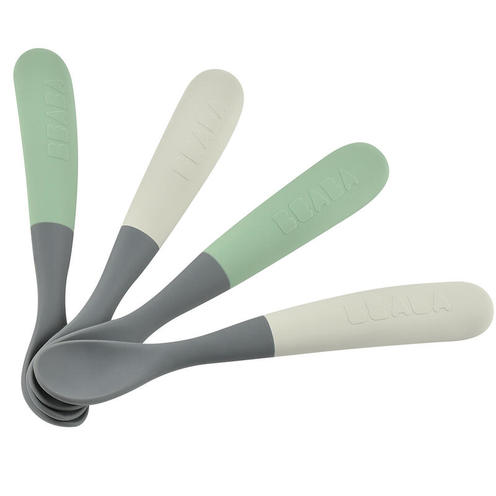 Lot de 4 Cuillères 1er Âge Silicone Mineral/Sage Green - BEABA
