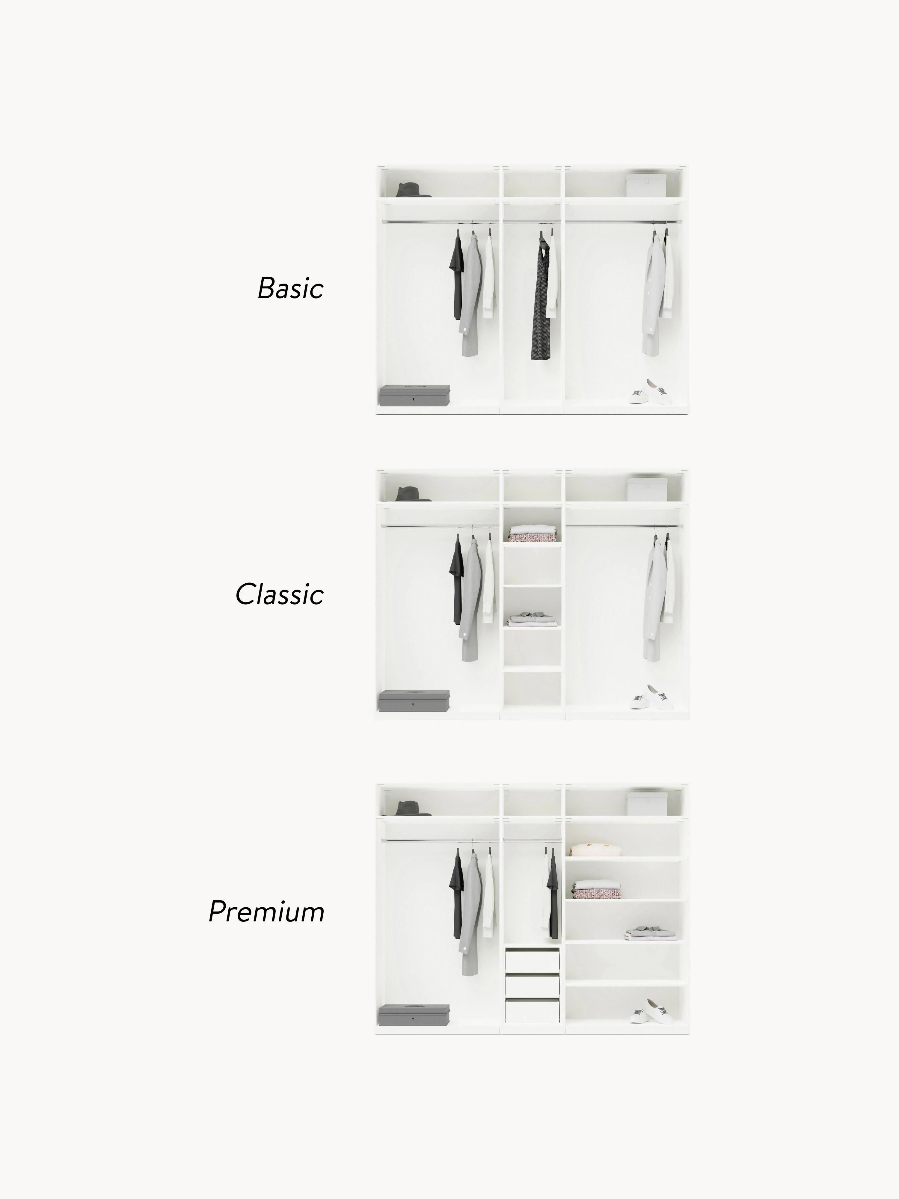 Modulaire draaideurkast Charlotte, 250 cm breed, diverse varianten