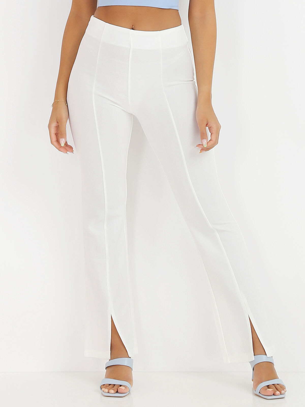 Pantalon flare avec fente- Blanc