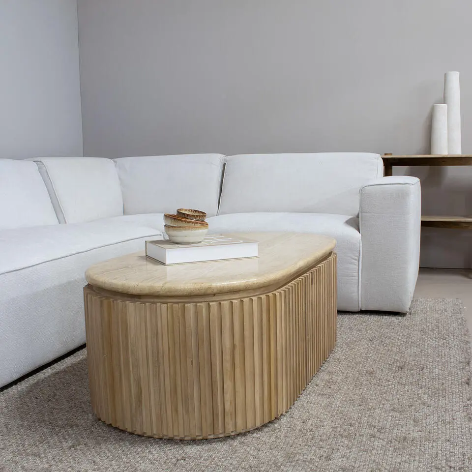 Salontafel Travertin - Naturel Mangohout - 120x60x40cm - Sven
