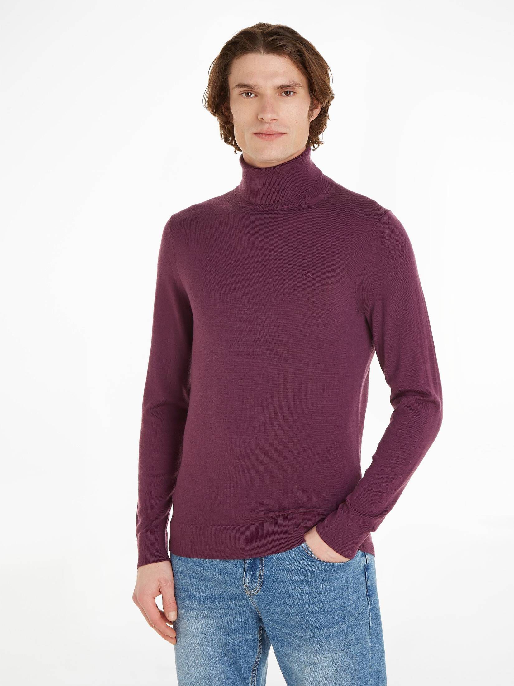 CALVIN KLEIN| Herren Rollkragenpullover SUPERIOR WOOL Strickpullover aus Wolle