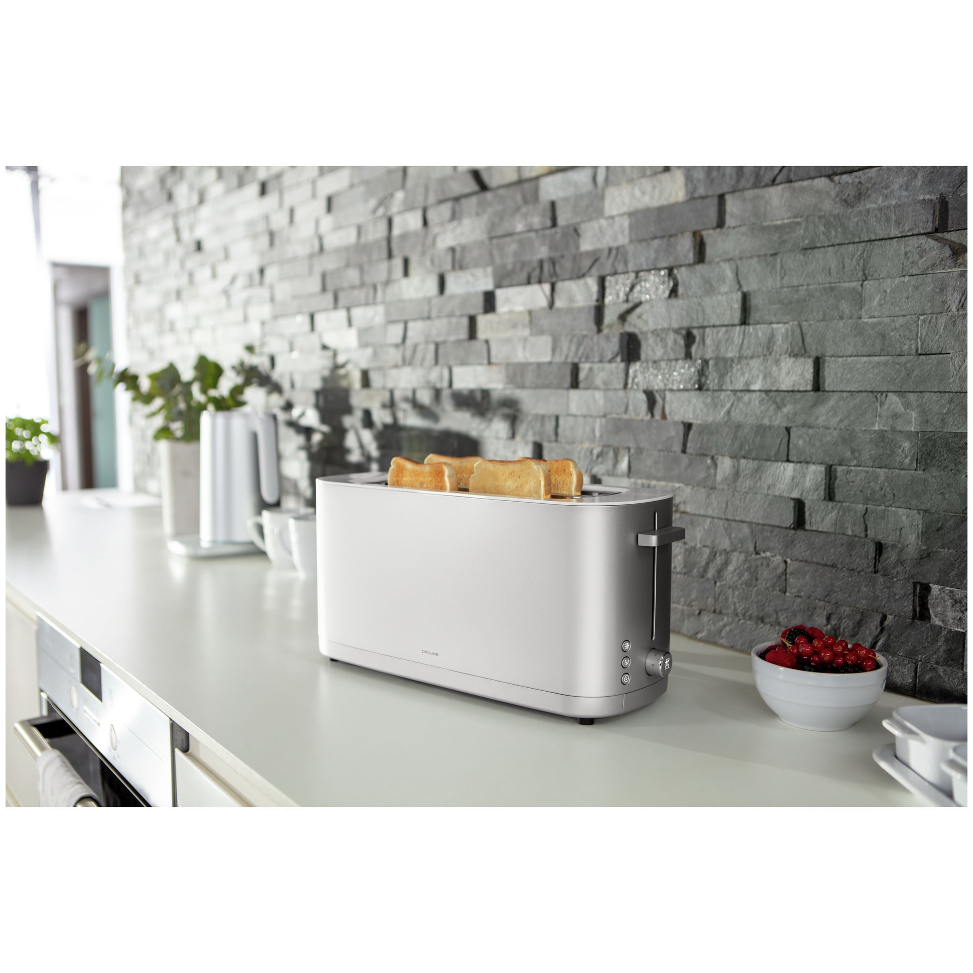 ZWILLING Toaster ENFINIGY lang silberfarbig mit Brötchenaufsatz