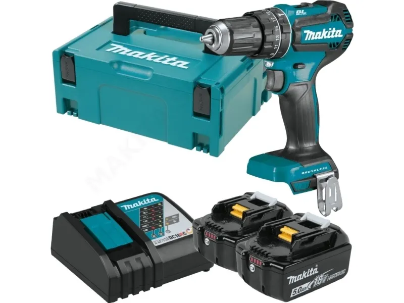 Makita DHP485RTJ - Hammerbor/skruemaskine - ledningfri - 2-hastigheders - nøgleløs borepatron 13 mm - 50 N·m - 18 V