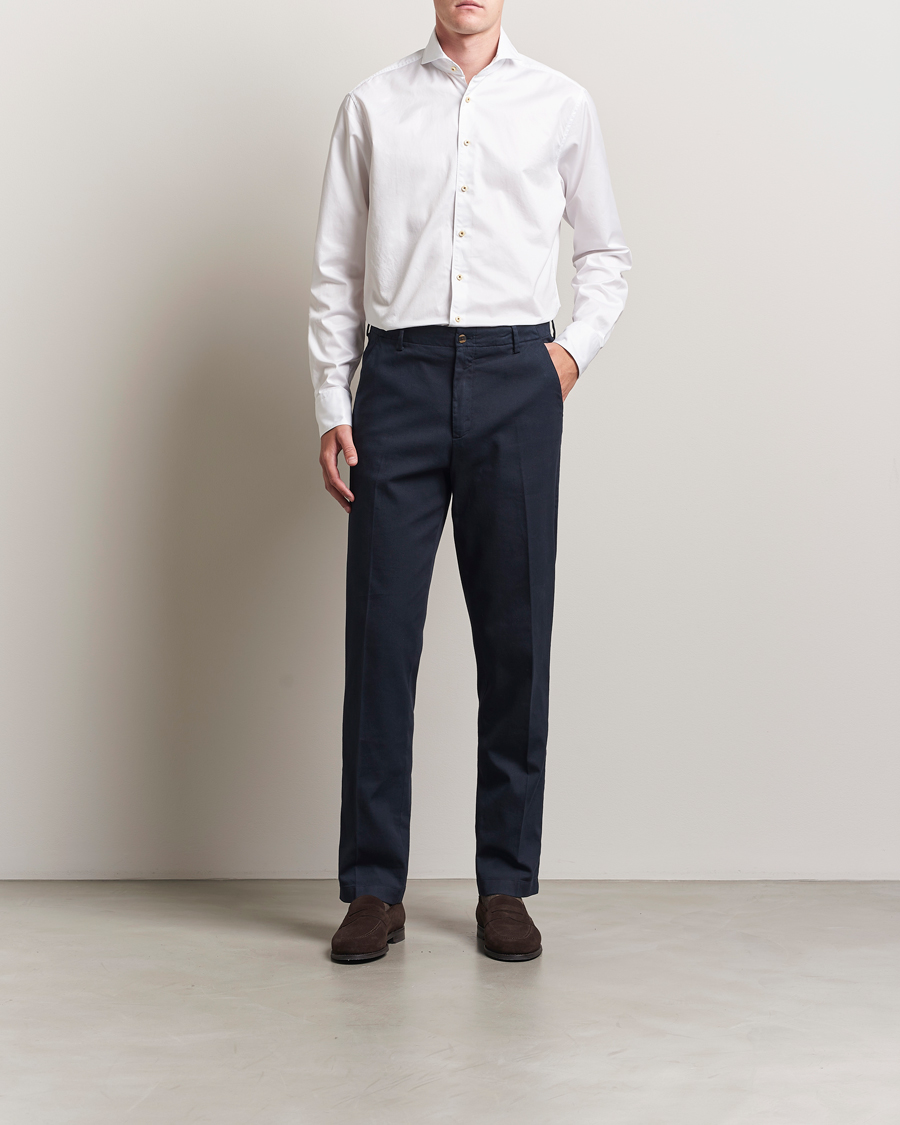Stenströms Regular Fit Washed Cotton Plain Shirt White