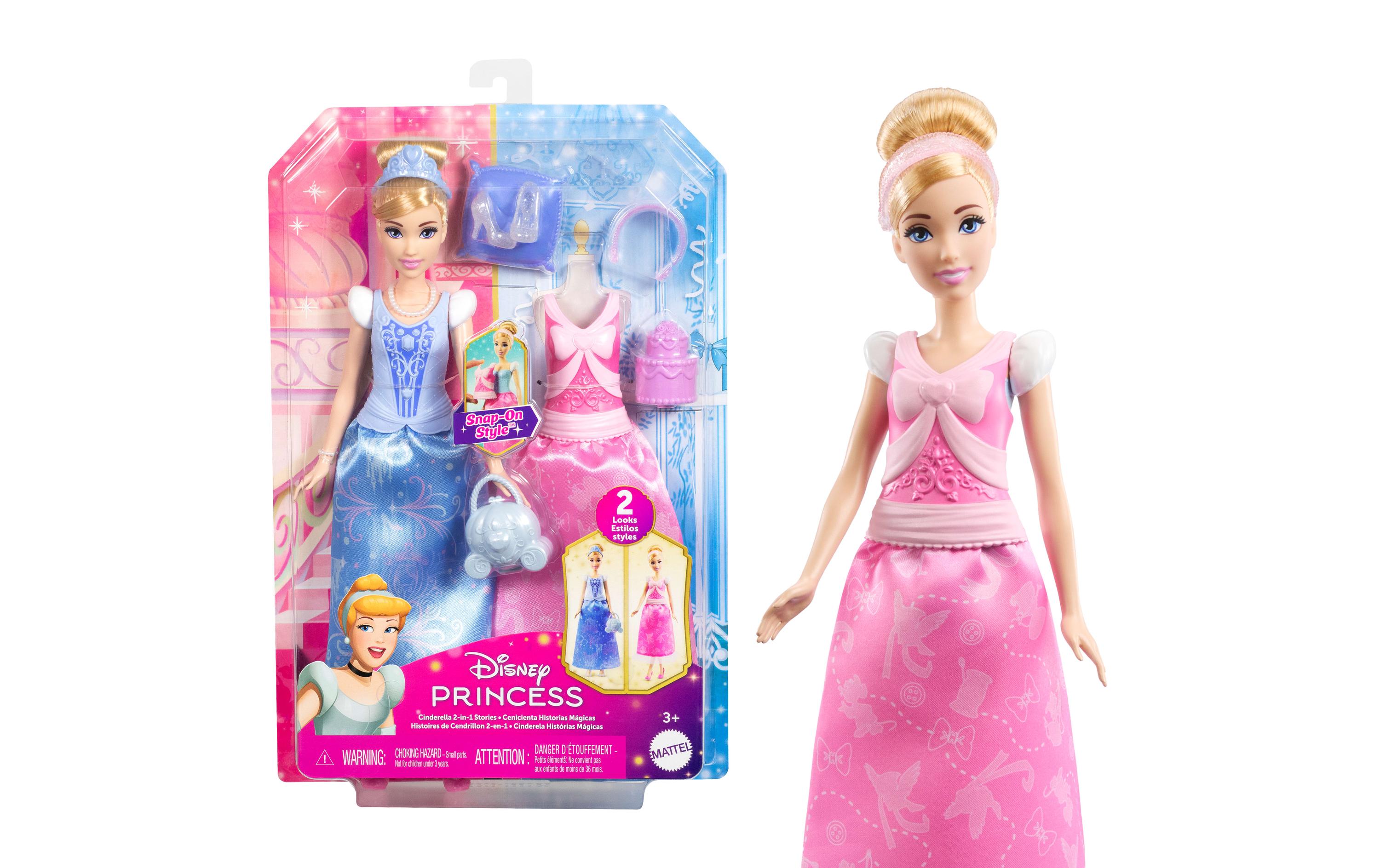 Spielset 2-in-1-Geschichten Cinderella-ModepuppePuppe mit 2 Oberteilen zum Anklipsen, 2 Röcken und 9 Accessoires