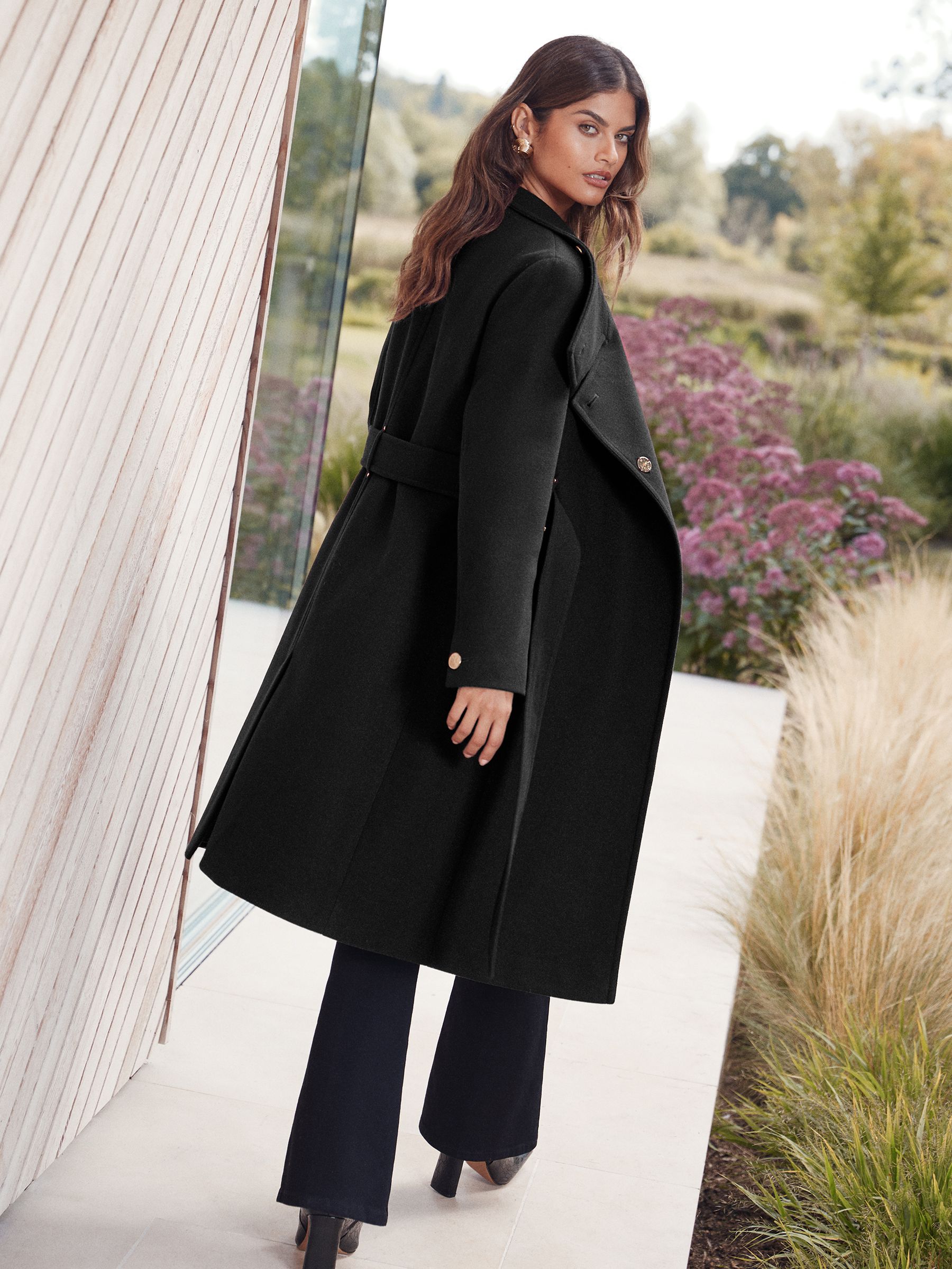 Zwart - Lipsy asymmetrische jas met trechterhals en riem