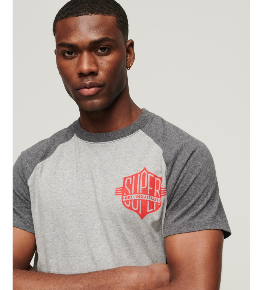 Superdry Camiseta de manga ragln de algodn orgnico gris