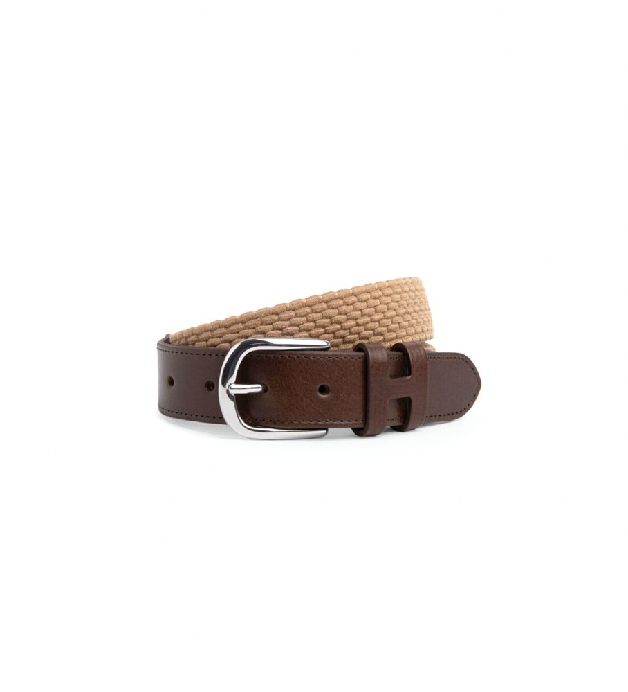 Cinto Hackett Parachute em couro bege