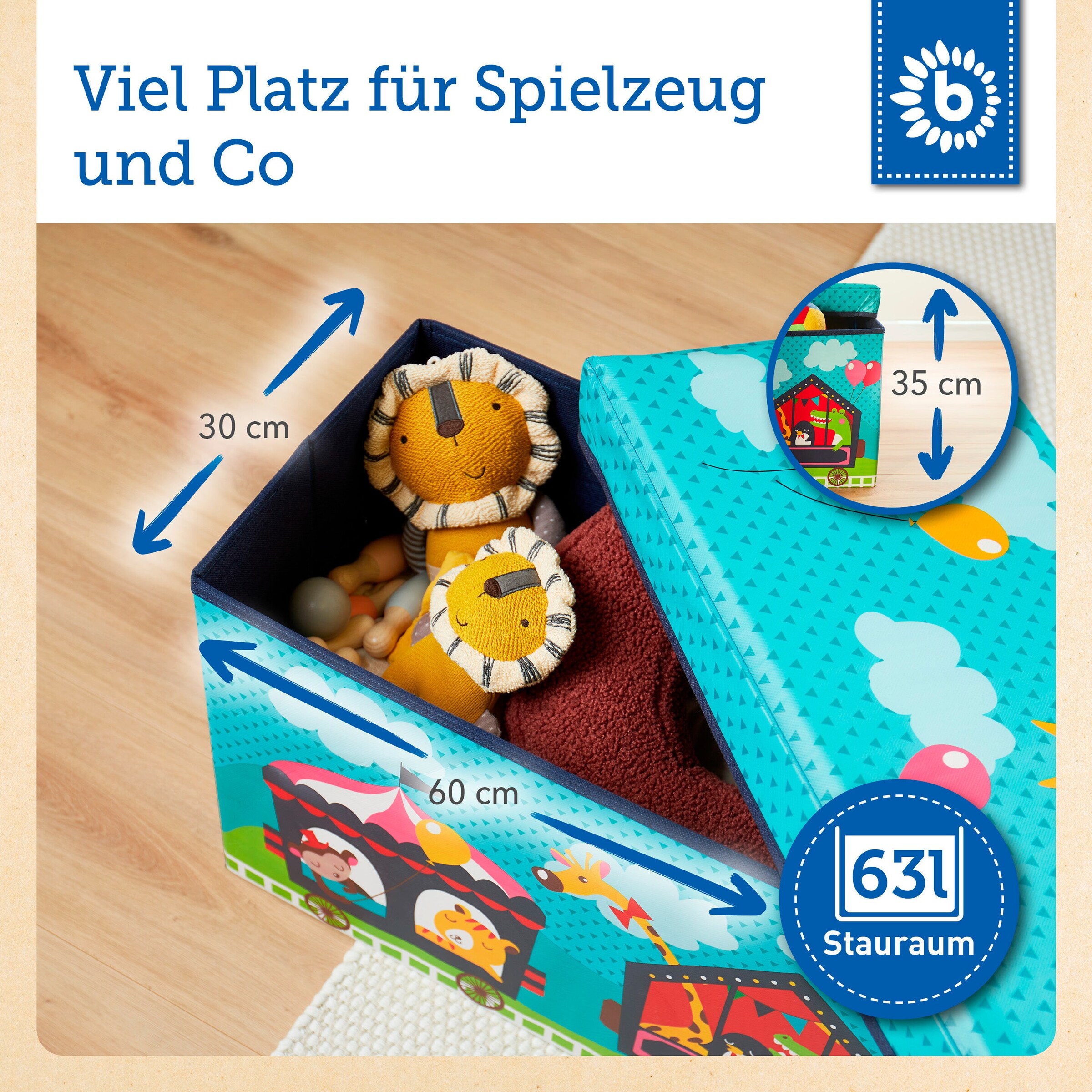 Bieco Aufbewahrungsbox mit Deckel Kinder Zirkus Mehrfarbig